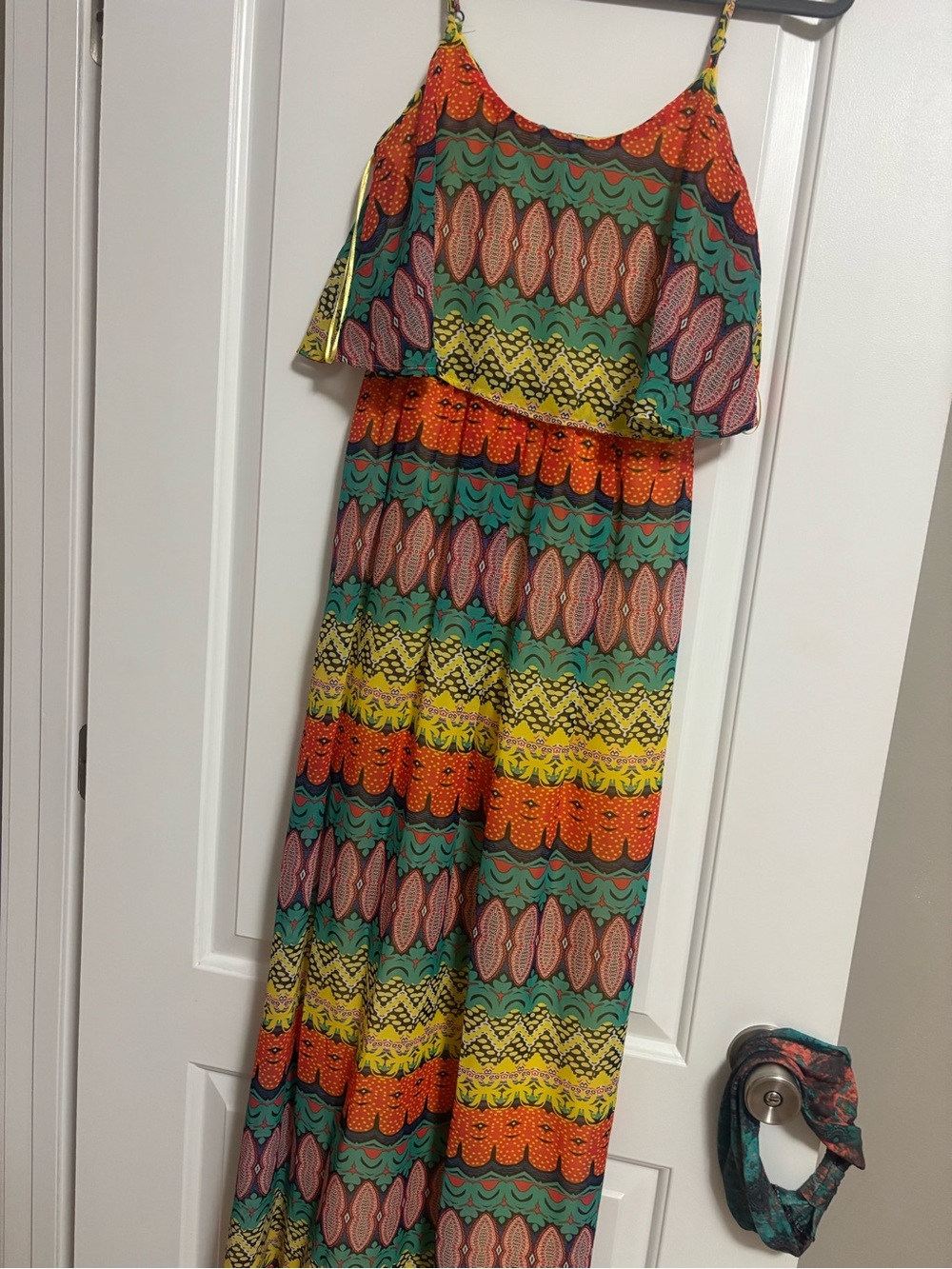 Red Camel Yellow-Trim Multicolor Printed Dress